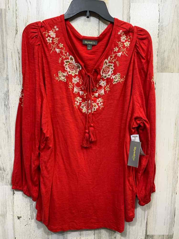 NWT STYLE & CO Size 3X PLUS SIZES Red 3/4 SLEEVE Blouse