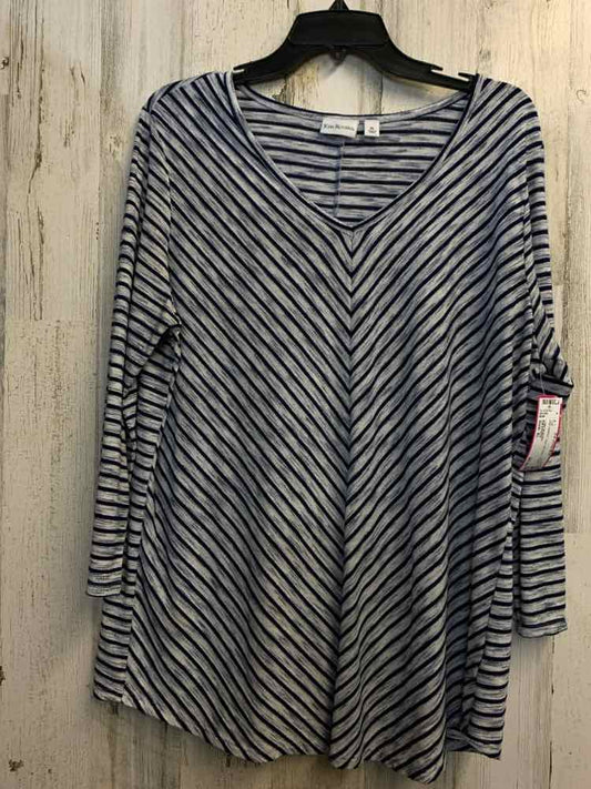 PRE-OWNED KIM ROGERS Tops Size XL WHT/NVY Stripe TOP/LONG SLEEVES