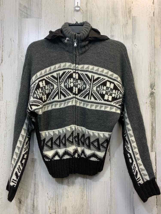 LAUREN ACTIVE Tops Size S GRAY/DARK BRN/WHT NORDIC HOOD Sweater