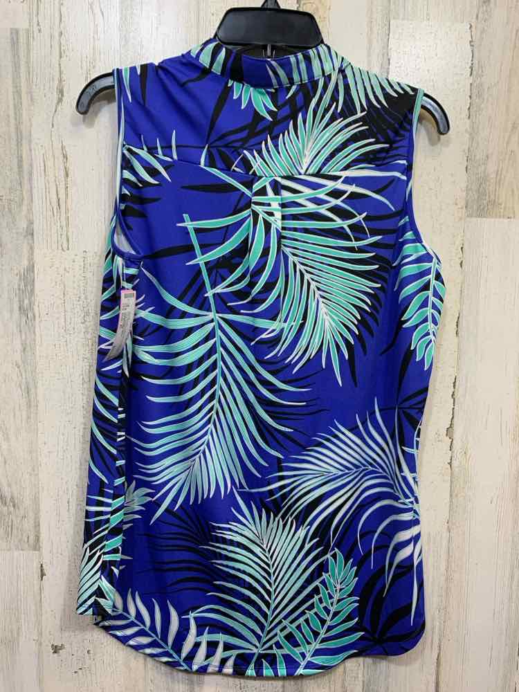 PRE-OWNED PERSEPTION Tops Size XL WHT/BLU/AQUA Floral SLEEVELESS Blouse