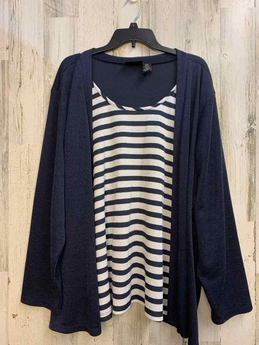 NWT MAGGIE BARNES PLUS SIZES Size 3X NAVY/WHT Stripe LONG SLEEVES TOP