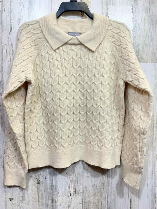 PRE-OWNED EVOLUTION Size M Tops Cream CABLE KNIT LONG SLEEVE POLO COLLAR SWEATER