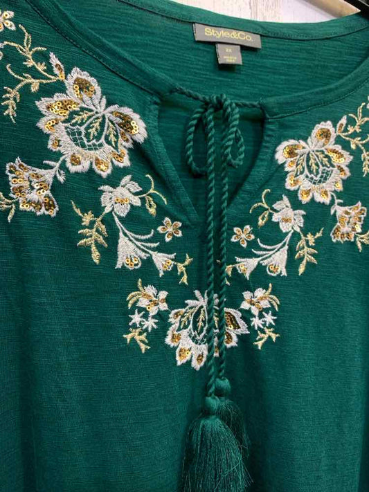 NWT STYLE & CO Tops Size 2X Green Floral LONG SLEEVE Blouse