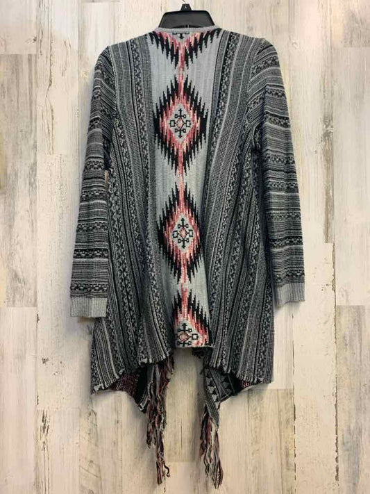 PRE-OWNED ONE WORLD Tops Size S BLACK/GRAY/MAROON TRIBAL CARDIGAN Cardigan/BLACK
