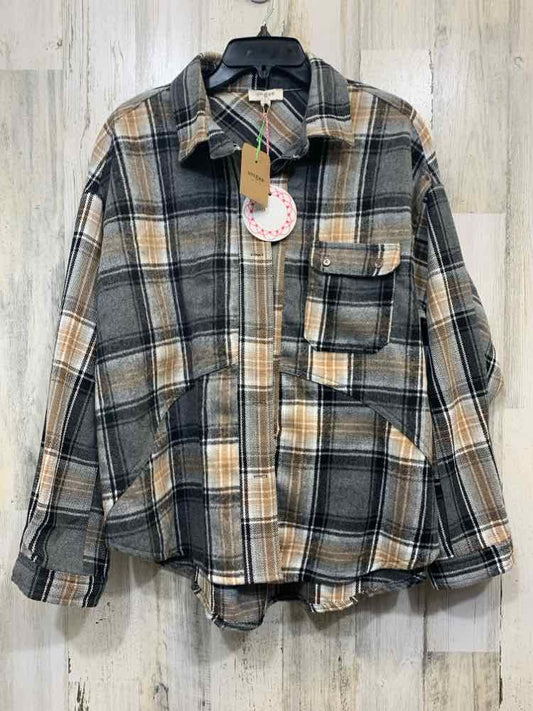 NWT UMGEE Tops Size S BRN/WHT/BLK FLANNEL LONGSLEEVE TOP/BUTTON DOWN W/COLLAR
