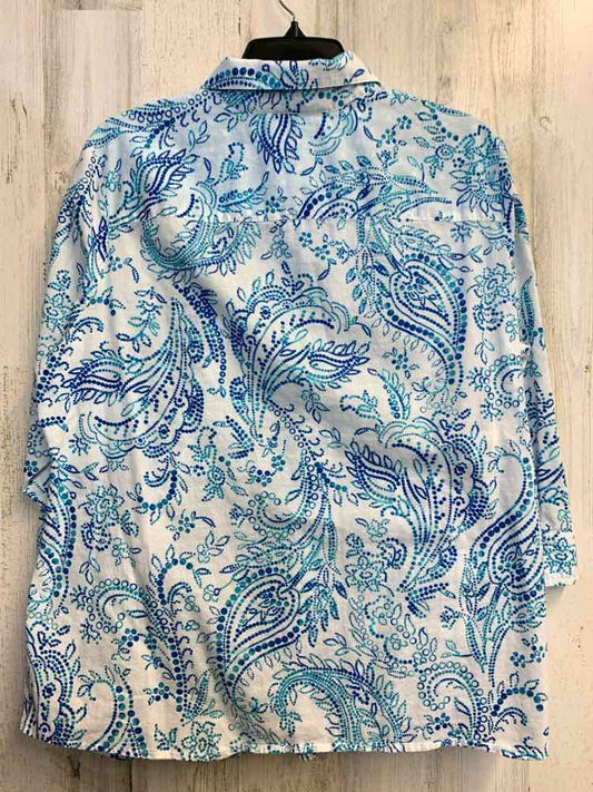 JONES NEW YORK PLUS SIZES Size 1X WHT/BLUE Paisley 3/4 LENGTH Shirt