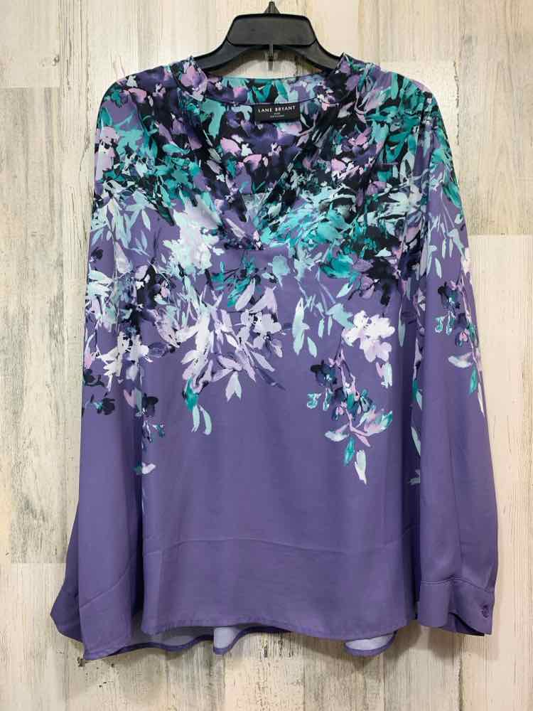 PRE-OWNED LANE BRYANT Tops Size 14/16 LAVENDER/TEAL/BLACK Floral LONG SLEEVE TOP
