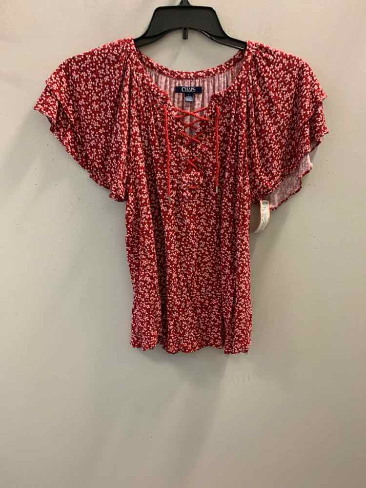 CHAPS Tops Size M RED/WHT/BLK Floral SHORT SLEEVES TOP