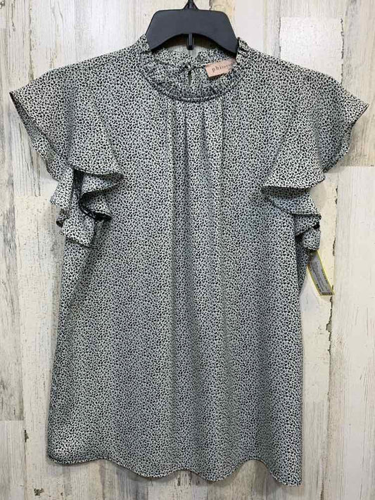 PRE-OWNED PHILOSOPHY Size L WHT/BLACK CHEETAH SLEEVELESS Blouse/BUTTON ON BACK R