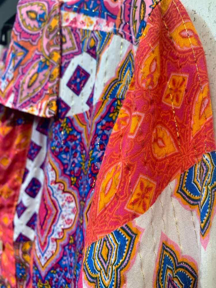 PRE-OWNED RUBY RD Tops Size L ORANGE/WHITE/HOT PINK/BLUE/PURPLE ABSTRACT Shirt/L