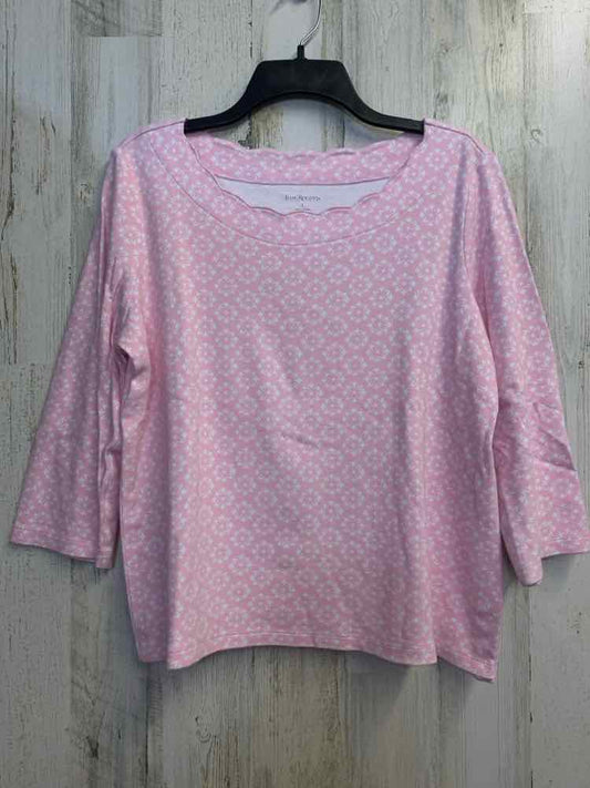 KIM ROGERS Tops Size L PINK/WHITE MEDALION 3/4 LENGTH TOP