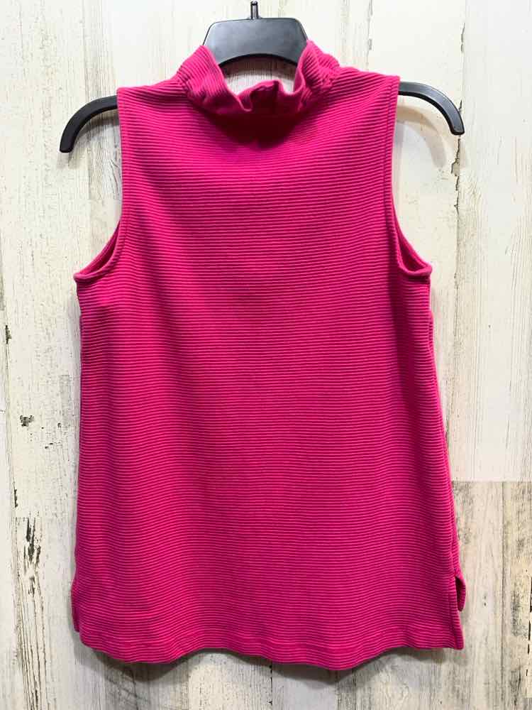 PRE-OWNED CROWN & IVY Tops Size S HOT PINK RUFFLES SLEEVELESS Shirt/HOT PINK SLE