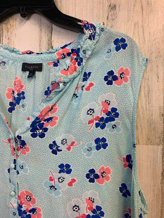 TALBOTS PLUS SIZES Size 2X AQUA/BLU/PINK Floral SLEEVELESS TOP