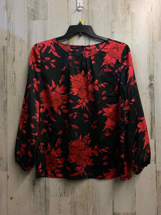 TALBOTS Tops Size PXL BLK/RED ROSES LONG SLEEVES TOP