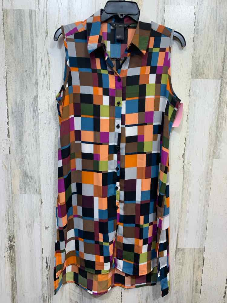 PRE-OWNED INVESTMENTS Tops Size M BLCK/BRWN/OLIVE/ORNGE/WHT/BLUE Chiffon Blouse