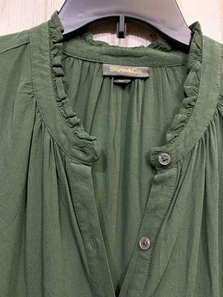 NWT STYLE & CO Tops Size 1X Green Solid LONG SLEEVE Blouse
