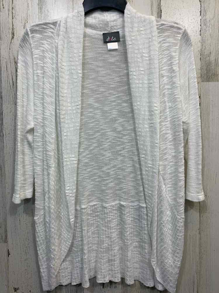 PRE-OWNED DOTS Tops Size L White 3/4 SLEEVE Cardigan/OPEN FRONT