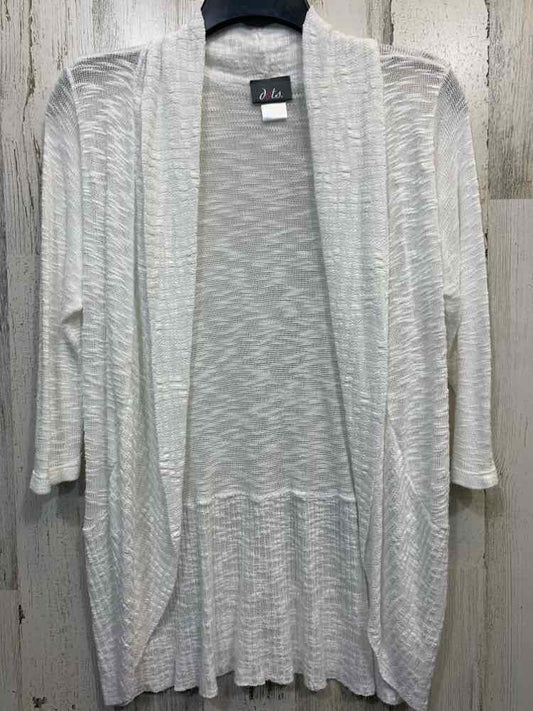 PRE-OWNED DOTS Tops Size L White 3/4 SLEEVE Cardigan/OPEN FRONT