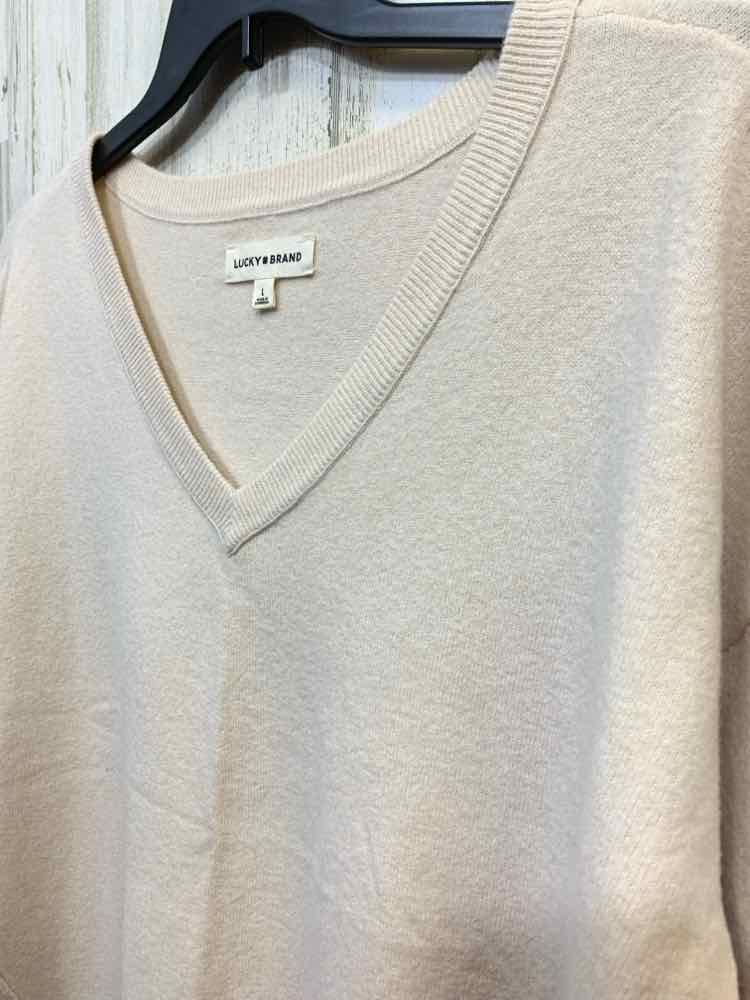 PRE-OWNED LUCKY & COCO Size L Tops Cream LONG SLEEVES V NECK PULLOVER