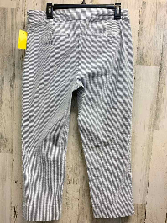 PRE-OWNED Size L HILARY RADLEY BOTTOMS WHT/BLUE Pinstripe CAPRI Pants