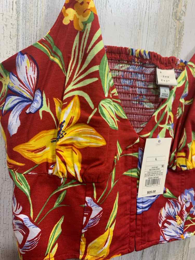 PRE-OWNED A NEW DAY Tops Size L RED/BLUE/GREEN/YELLOW/ TROPICAL Tank Top/TROPICA
