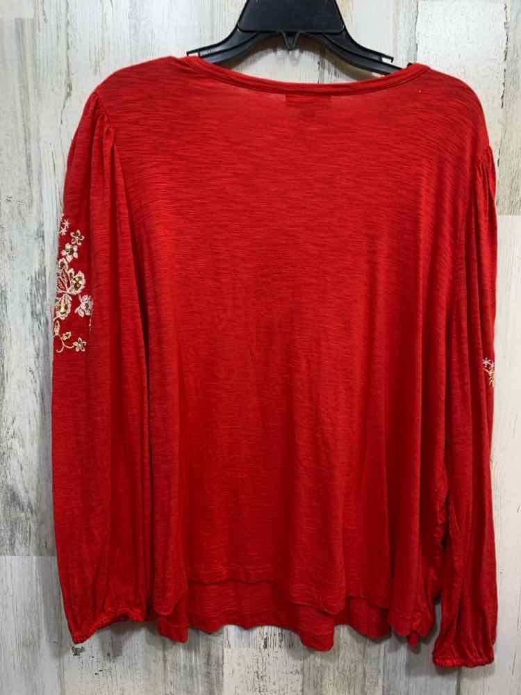 NWT STYLE & CO Tops Size 1X Red Floral LONG SLEEVE Blouse