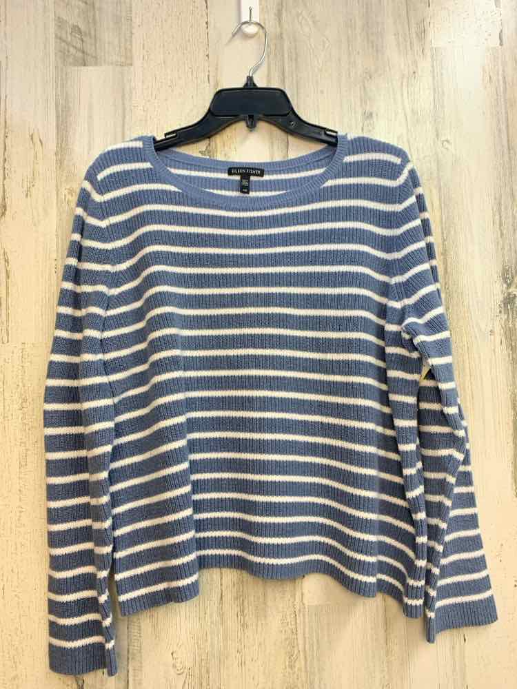 PRE-OWNED EILEEN FISHER PLUS SIZES Size L BLUE/WHITE Stripe LONG SLEEVES Sweater