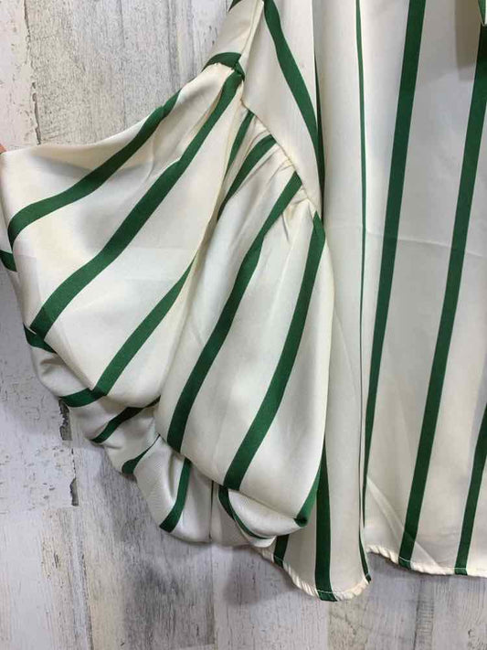 PRE-OWNED MILK & HONEY Tops Size M CREAM/GREEN VERTICAL STRIPES CROP BlouseCREAM