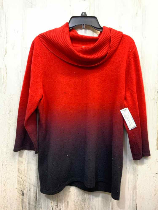 PRE-OWNED KIM ROGERS Tops Size L Red OMBRE COWL NECK Sweater/RED OMBRE W/ RED RH