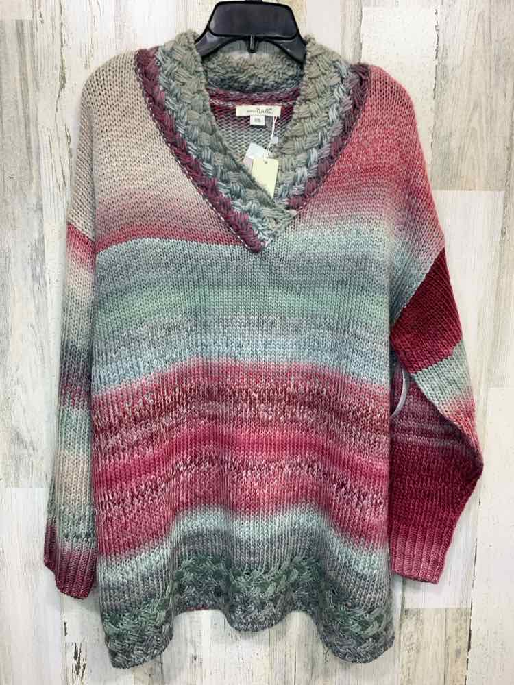 NWT SIMPLY NOELLE Size L/XL Tops GRN/RED KNIT MULTI-COLOR LONGSLEEVE SWEATER