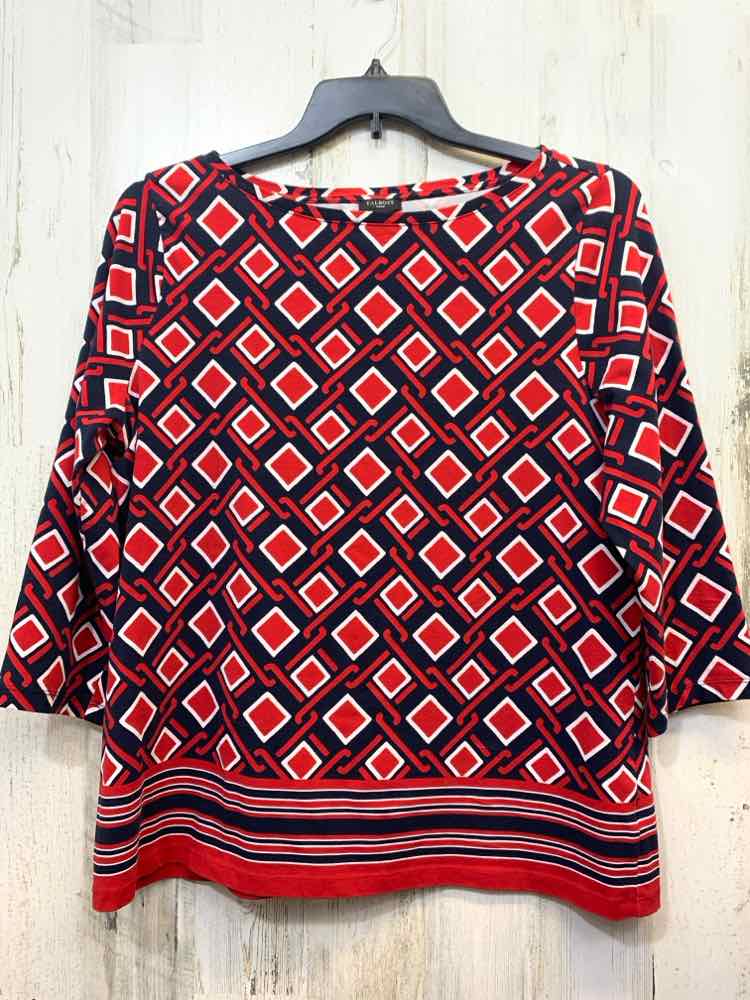 PRE-OWNED TALBOTS PLUS SIZES Size 1X WHT/RED/NVY Geometric 3/4 SLEEVE TOP