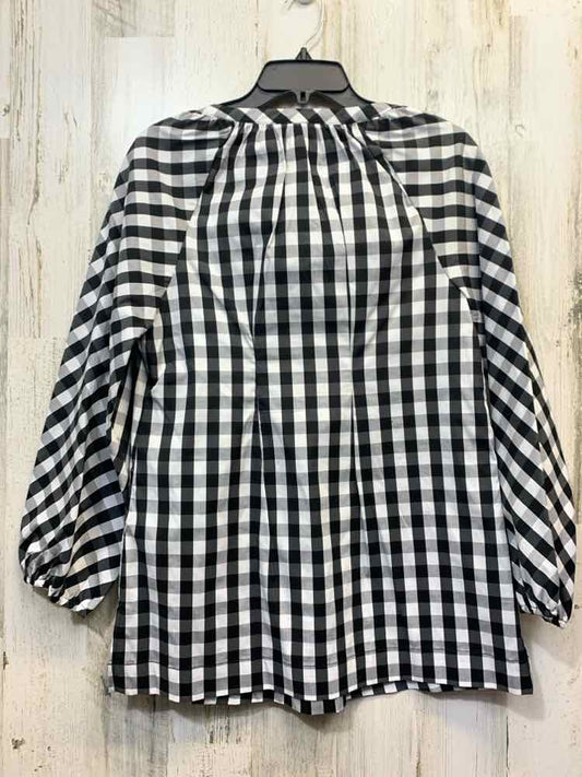 PRE-OWNED CHICO'S Tops Size 0 BLK/WHIT/CORAL Plaid 3/4 SLEEVE TOP