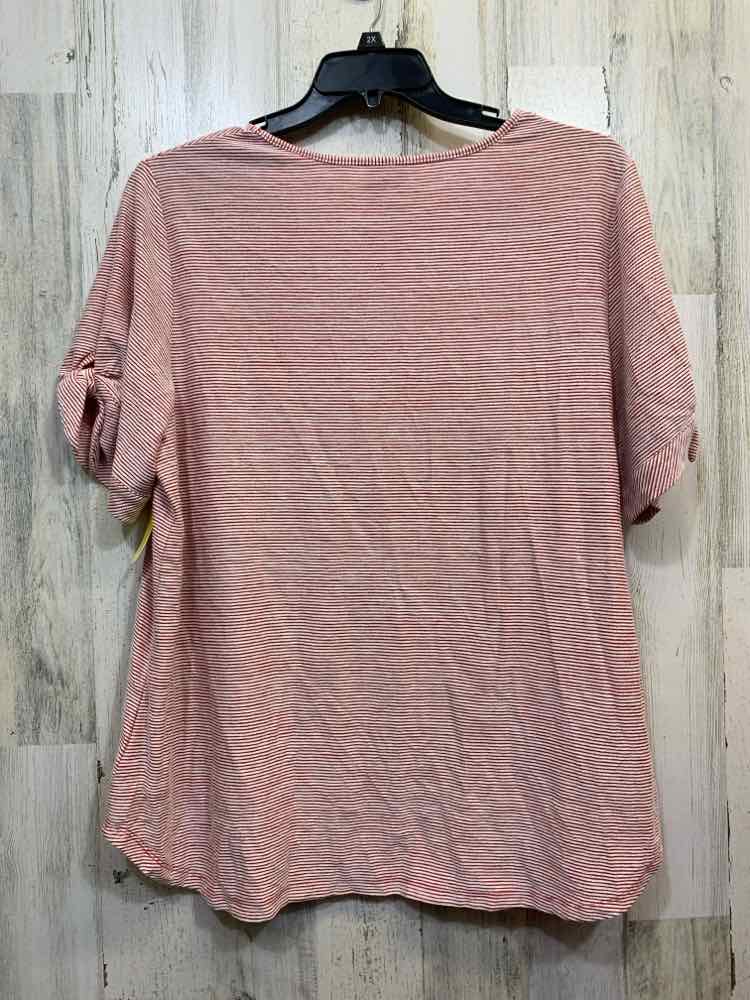 PRE-OWNED RUBY RD Tops Size 1X WHT/RED Pinstripe SHORT SLEEVES Blouse