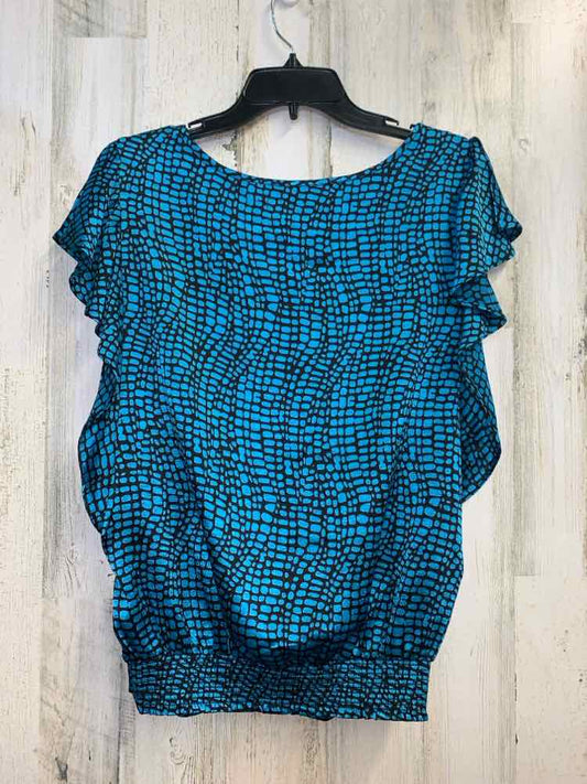 PRE-OWNED JOHN PAUL RICHARD Tops Size S BLU/BLK SQUARE RUFFLE SLEEVE TOP