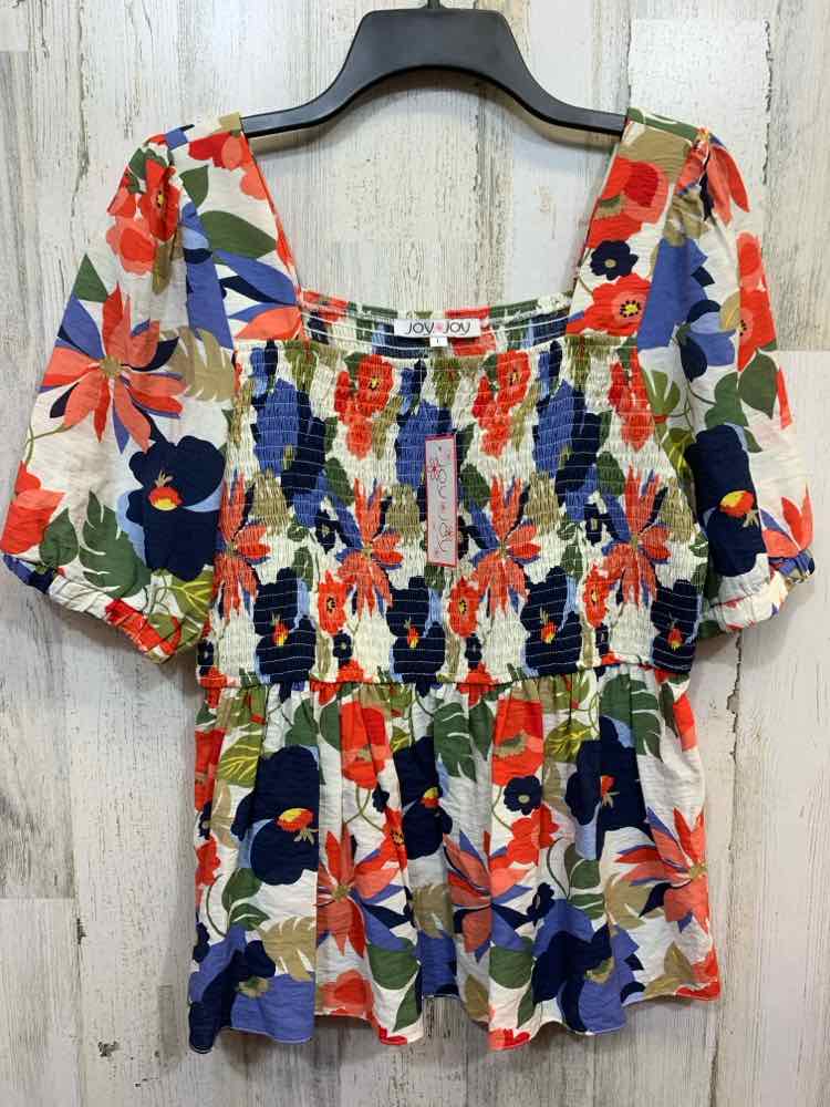 NWT JOY JOY Tops Size L CREAM/GREEN/PEACH/RED/BLUE/OLIVE Floral Blouse/FLORAL 3/