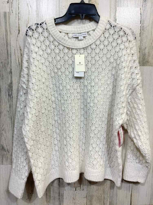 NWT AND NOW THIS Size 1X PLUS SIZES White LONG SLEEVES OPEN CROCHET KNIT SWEATER