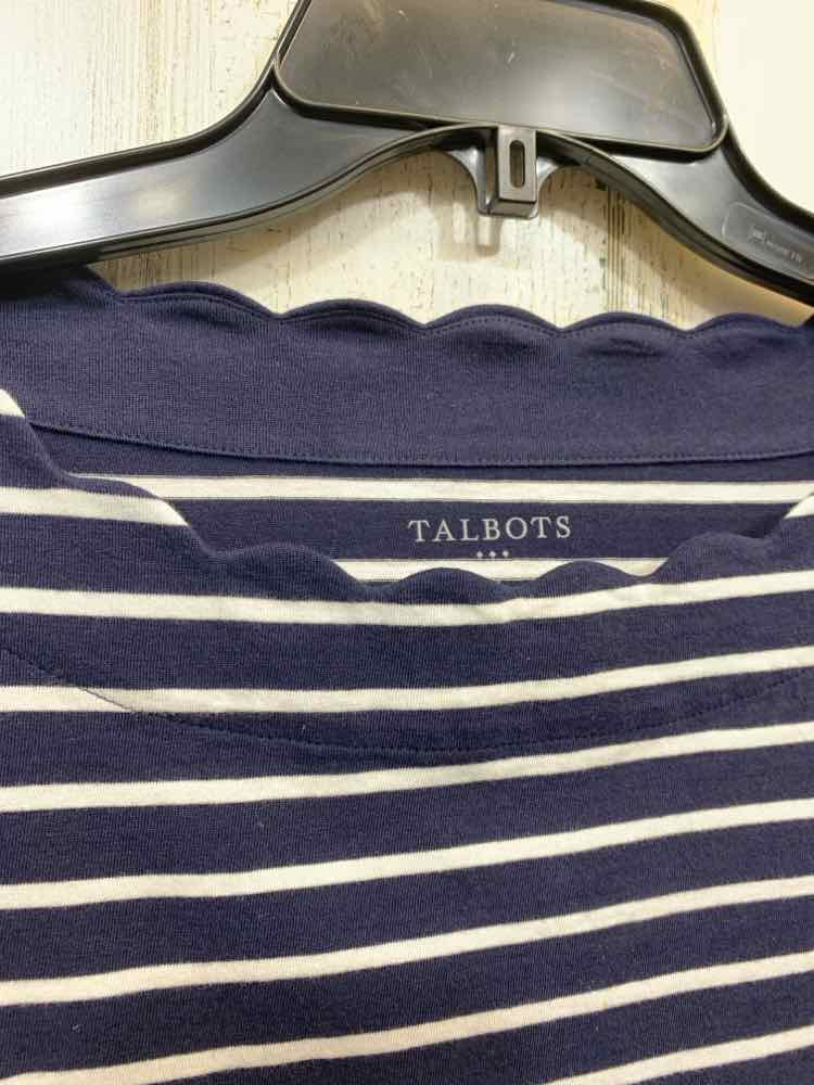 PRE-OWNED TALBOTS Tops Size XL WHT/NAVY Stripe SHORT SLEEVES Shirt/SCOOP NECK