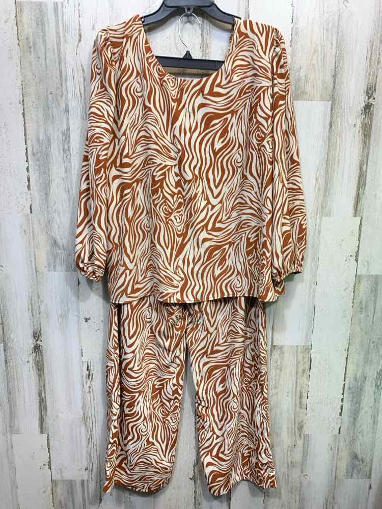 PRE-OWNED Size XL BAR lll BOTTOMS BRWN/WHITE ZEBRA WIDE LEG 2PC Ensemble