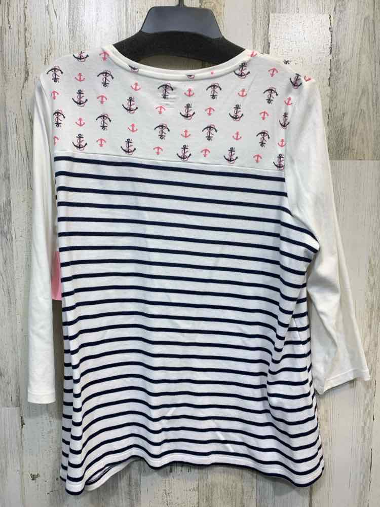 KIM ROGERS Tops Size XL WHT/NAVY STRIPES Shirt