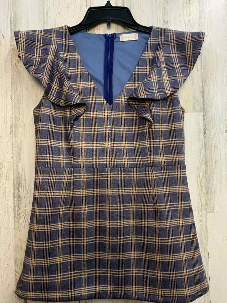 PRE-OWNED ALTER'D STATE Tops Size M BLUE/TAN Plaid SLEEVELESS TOP/TUNIC STYLE