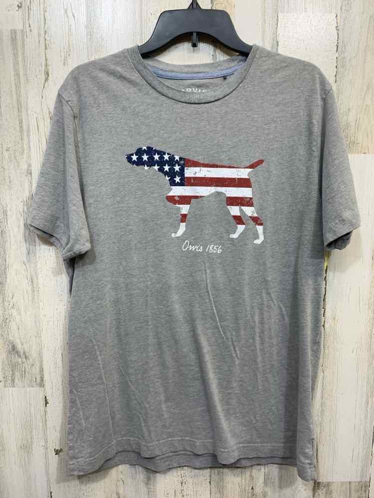 PRE-OWNED ORVIS Tops Size L GRY/WHT/BLU ROUND NECKLINE T-shirt