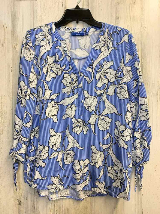 APT. 9 Tops Size L BLU/WHT STRIPE/FLORAL 3/4 LENGTH TOP