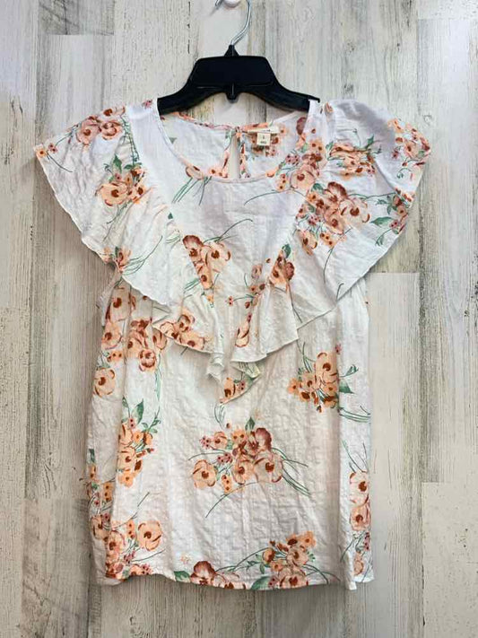 ANA Tops Size L WHT/PEACH Floral FLUTTER TOP