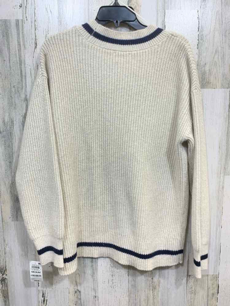 NWT ON 34TH Size M Tops CREAM RIB KNIT LONG SLEEVES V NECK W/NVY TRIM SWEATER