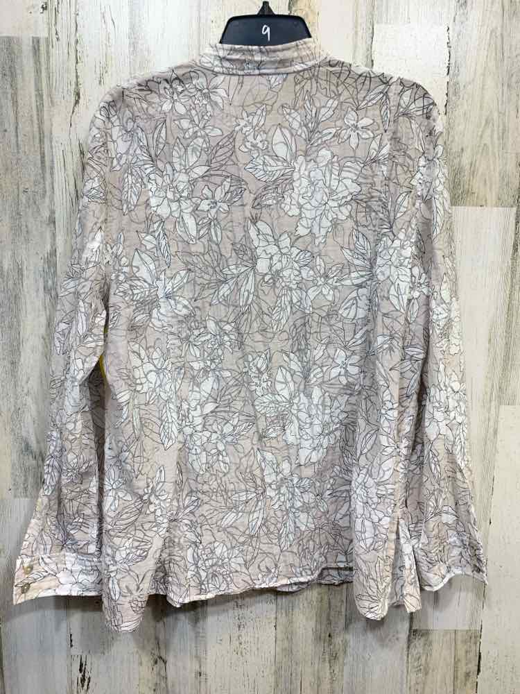 PRE-OWNED ALFRED DUNNER PLUS SIZES Size 18 WHT/BLK/BGE Floral LONG SLEEVE Shirt