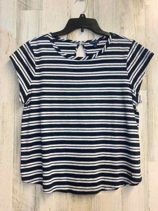 PRE-OWNED NAUTICA Tops Size L BLUE/WHITE Stripe SHORT SLEEVES TOP/STRIPPED NAVY