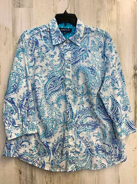 JONES NEW YORK PLUS SIZES Size 1X WHT/BLUE Paisley 3/4 LENGTH Shirt