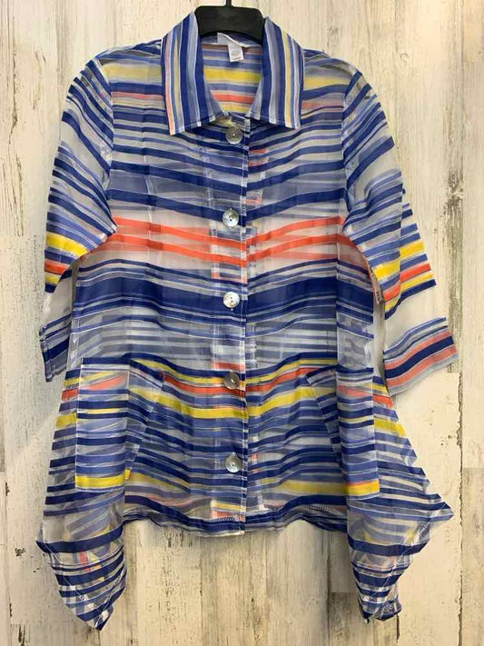 PRE-OWNED MIRROR IMAGE Tops Size L BLU/ORNG/YLW Stripe LONG SLEEVES TOP