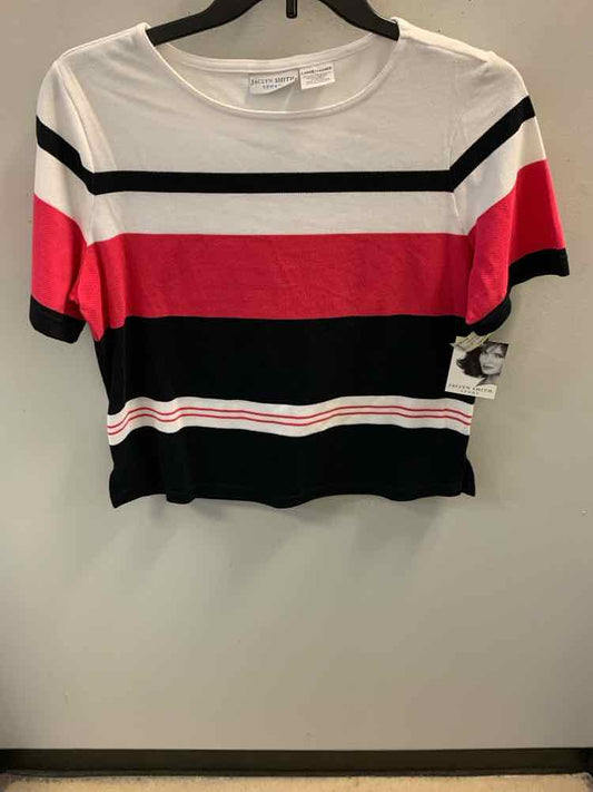 NWT JACLYN SMITH Tops Size L BLK/PNK/WHT Stripe TOP