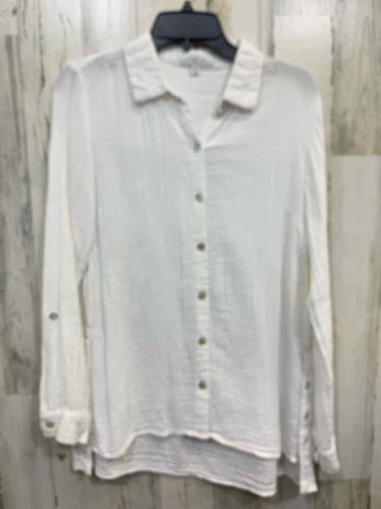 PRE-OWNED NEW DIRECTIONS Tops Size M White Solid TUNIC Blouse/LONG SLEEVE BUTTON